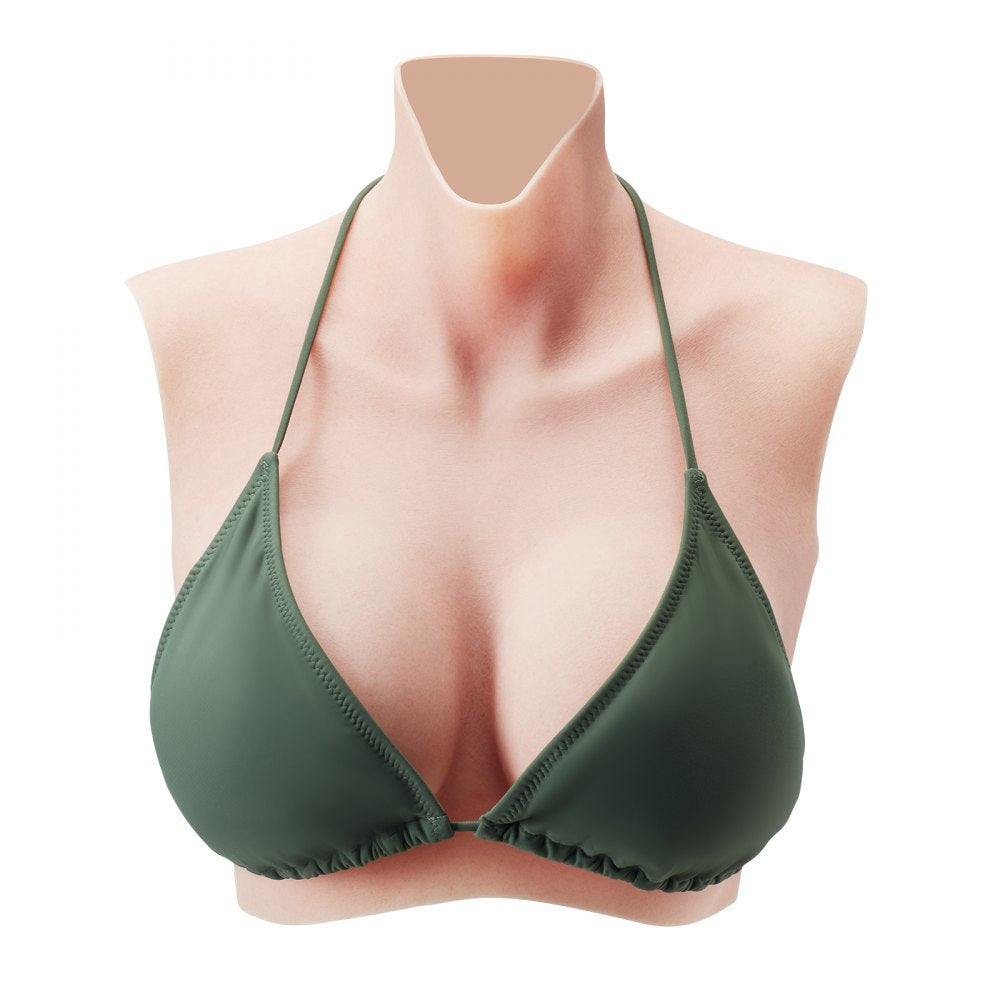 VEVOR Silicone Breastplate, C-Cup High Neckline Fake Breasts for Crossdressers, Realistic Silicone-Filled Fake Boobs Breast Forms for Transgender Cosplay Drag Queen, Ivory
