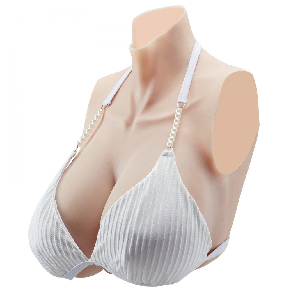 VEVOR Silicone Breastplate, H-Cup High Neckline Fake Breasts for Crossdressers, Realistic Silicone-Filled Fake Boobs Breast Forms for Transgender Cosplay Drag Queen, Ivory