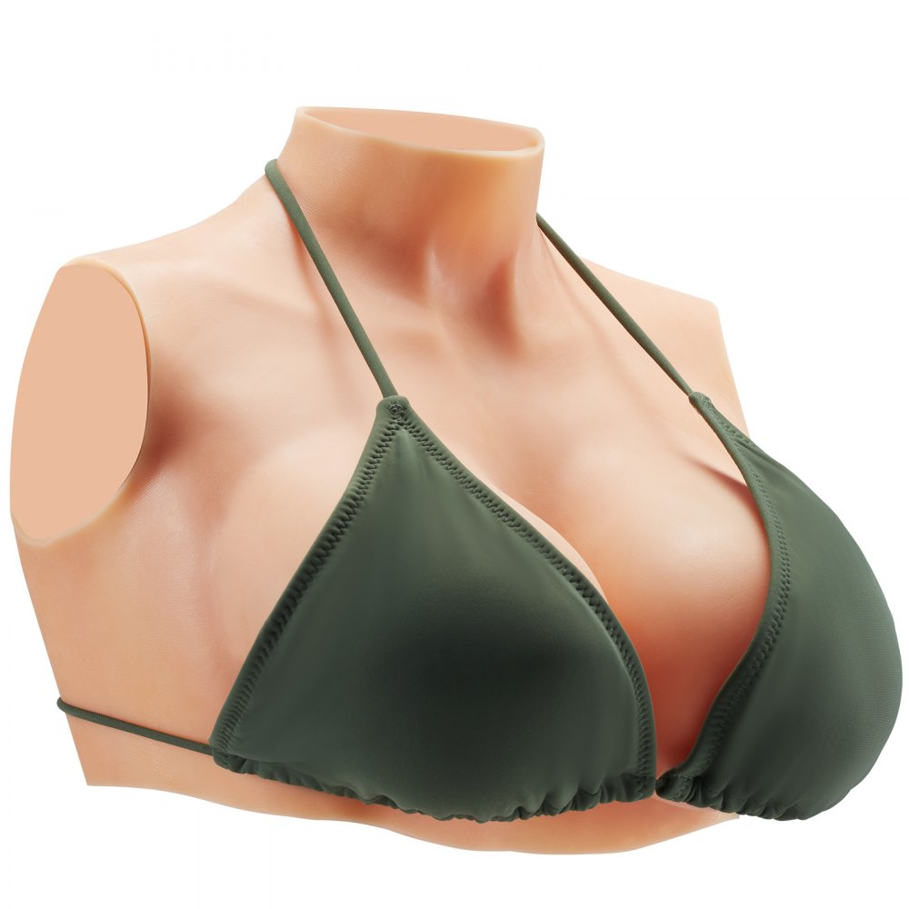 VEVOR Silicone Breastplate, E-Cup High Neckline Fake Breasts for Crossdressers, Realistic Silicone-Filled Fake Boobs Breast Forms for Transgender Cosplay Drag Queen, Ivory