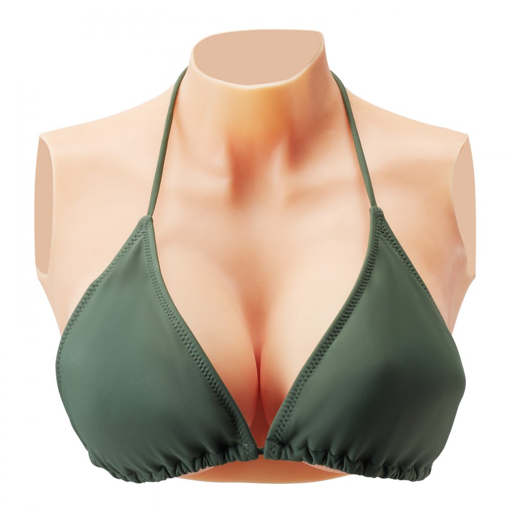 VEVOR Silicone Breastplate, E-Cup High Neckline Fake Breasts for Crossdressers, Realistic Silicone-Filled Fake Boobs Breast Forms for Transgender Cosplay Drag Queen, Ivory