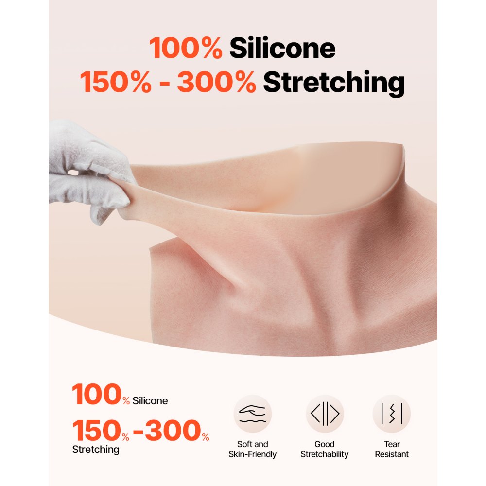 VEVOR Silicone Breastplate, K Sized High Neckline Fake Breasts for Crossdressers, Realistic Silicone-Filled Fake Boobs Breast Forms for Transgender Cosplay Drag Queen, Ivory