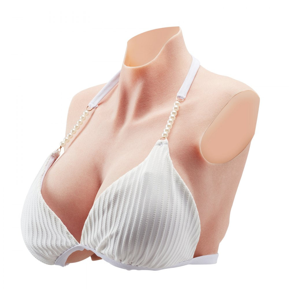 VEVOR Silicone Breastplate, K Sized High Neckline Fake Breasts for Crossdressers, Realistic Silicone-Filled Fake Boobs Breast Forms for Transgender Cosplay Drag Queen, Ivory