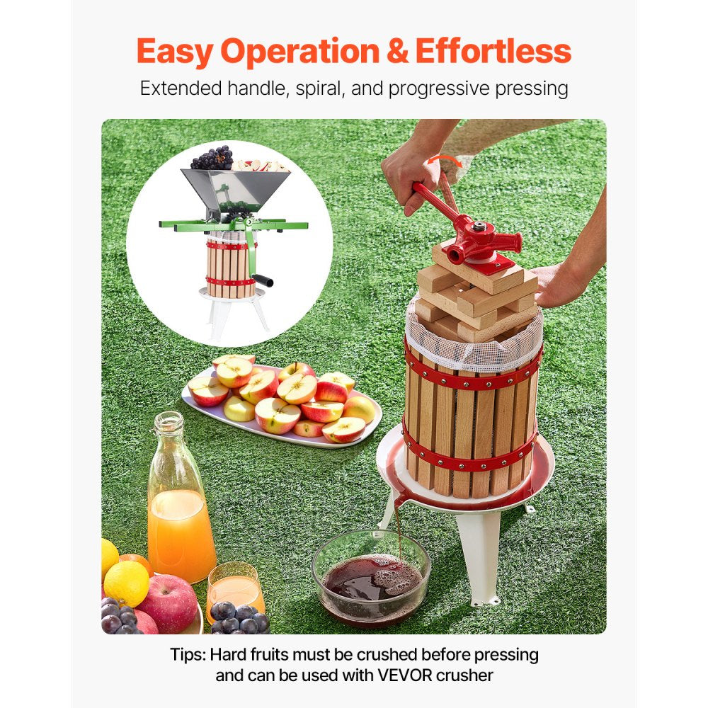 VEVOR 1.6 Gal/6L Fruit Wine Press, Solid Wood Basket with 8 Blocks, Heavy Duty Manual Juice Maker, Cider Apple Grape Tincture Honey Olive Oil Making Press with Handle for Kitchen, Home