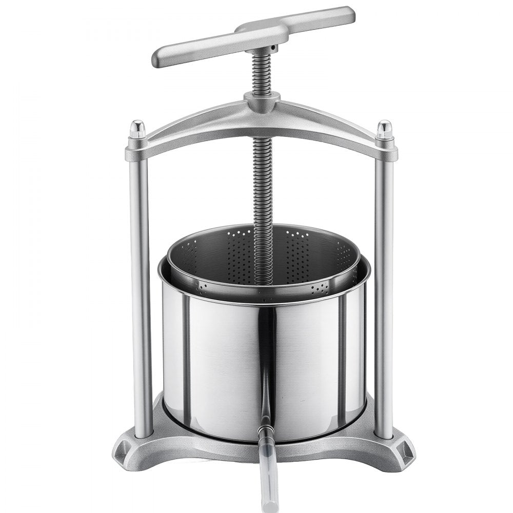 VEVOR Fruit Wine Press, 1.6 Gallon/6L, Stainless Steel Manual Juice Maker with Powerful T-Shaped Handle, Juice Making for Apple/Grape/Orange/Berry, Cheese/Tincture/Herbal Press, for Kitchen Home