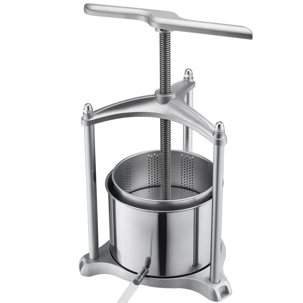 VEVOR Fruit Wine Press, 1.6 Gallon/6L, Stainless Steel Manual Juice Maker with Powerful T-Shaped Handle, Juice Making for Apple/Grape/Orange/Berry, Cheese/Tincture/Herbal Press, for Kitchen Home