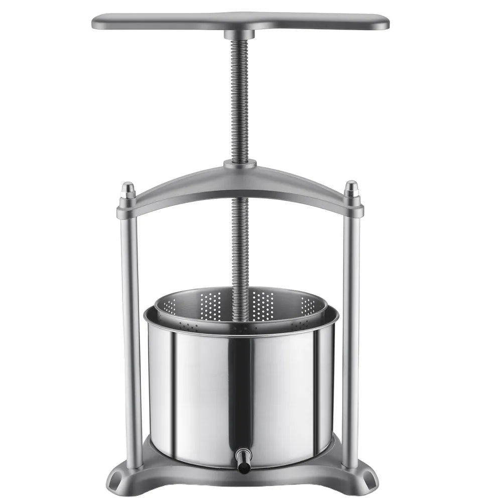 VEVOR Fruit Wine Press, 1.6 Gallon/6L, Stainless Steel Manual Juice Maker with Powerful T-Shaped Handle, Juice Making for Apple/Grape/Orange/Berry, Cheese/Tincture/Herbal Press, for Kitchen Home