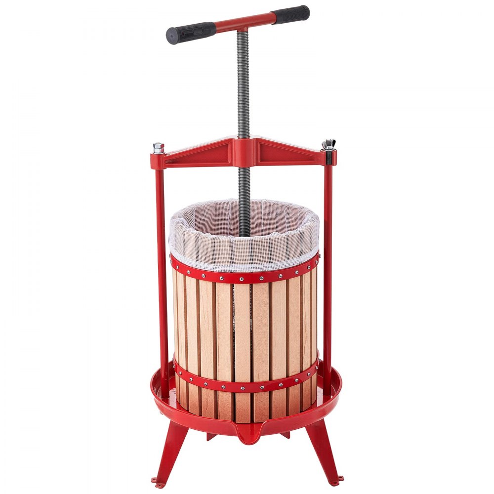 VEVOR Fruit Wine Press, 4.75Gal/18L Manual Juice Maker, Solid Beech Wood Basket, Vintage Traditional Juicer with 2 Filter Bags, Heavy Duty T-Shaped Handle Bar for Cider Apple Grape Press, Kitchen Home