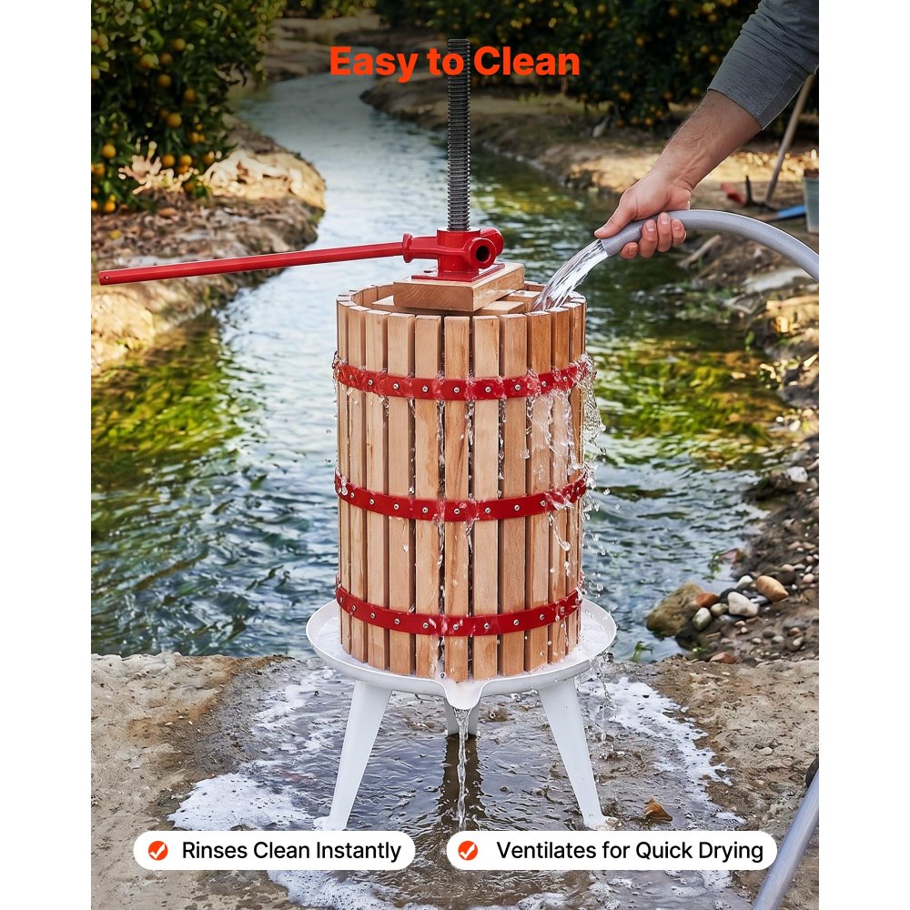 VEVOR Fruit Wine Press, 7.93Gal/30L Manual Juice Maker, Solid Beech Wood Basket, Vintage Traditional Juicer with 6 Press Wooden Blocks, 2 Filter Bags, Heavy Duty Pole Handle Bar for Cider Apple Grape