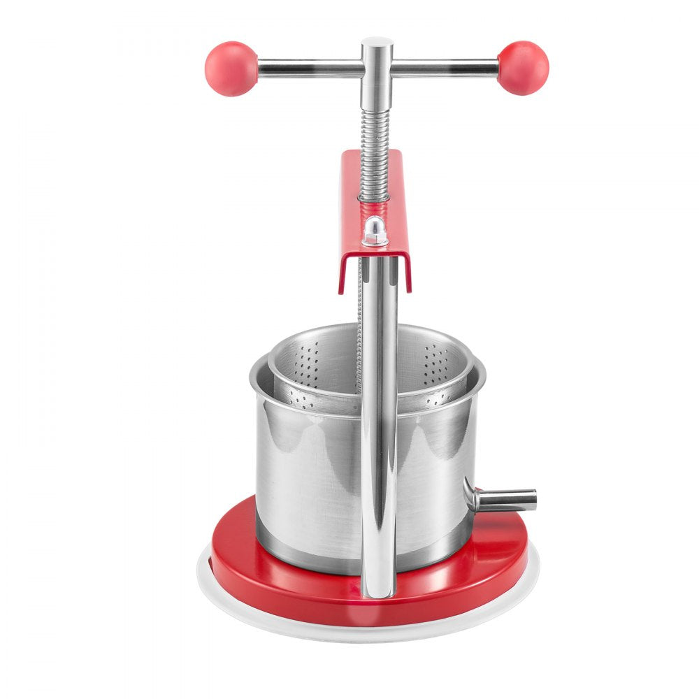 VEVOR 0.44 Gal/1.65L Fruit Wine Press, 2 Stainless Steel Barrels, Manual Juice Maker, Cider Apple Grape Tincture Honey Olive Oil Making Press with T-Handle for Outdoor Kitchen Home