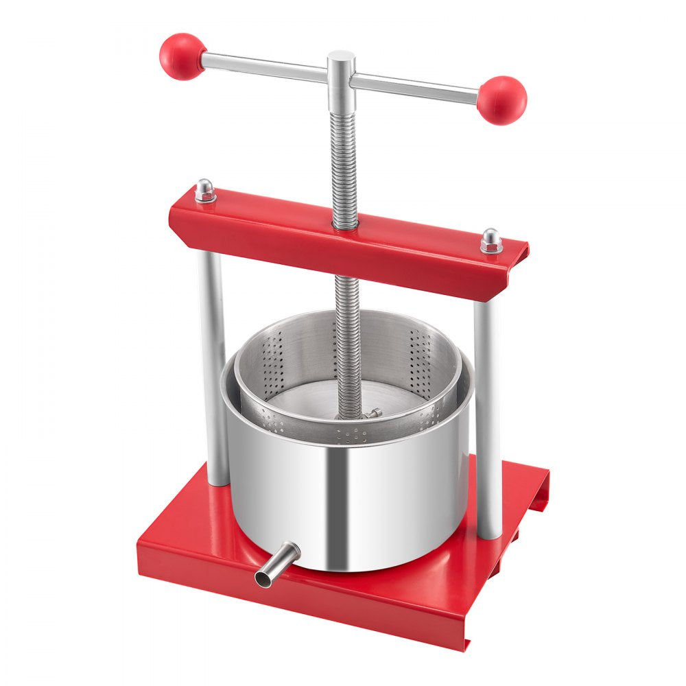 VEVOR 0.8 Gal/3L Fruit Wine Press, 2 Stainless Steel Barrels, Manual Juice Maker, Cider Apple Grape Tincture Honey Olive Oil Making Press with T-Handle for Outdoor Kitchen Home