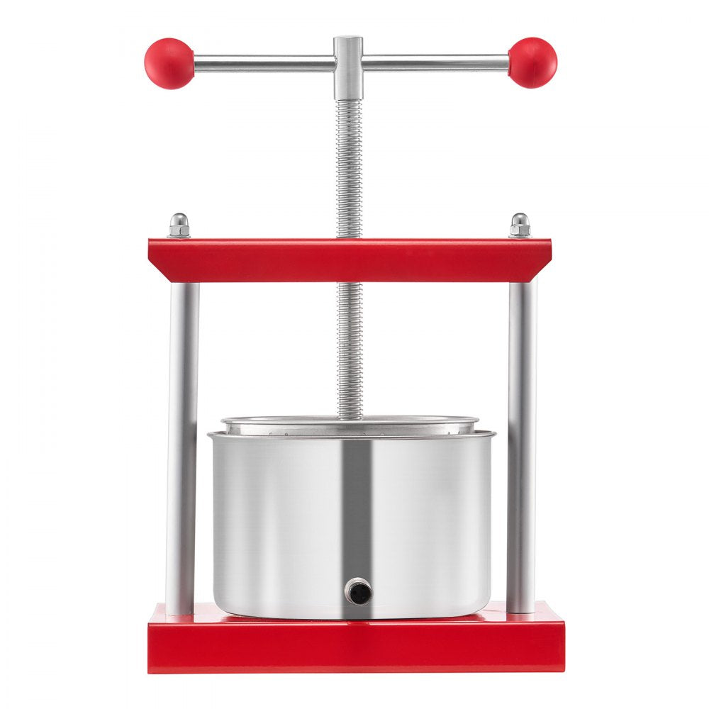 VEVOR 0.8 Gal/3L Fruit Wine Press, 2 Stainless Steel Barrels, Manual Juice Maker, Cider Apple Grape Tincture Honey Olive Oil Making Press with T-Handle for Outdoor Kitchen Home
