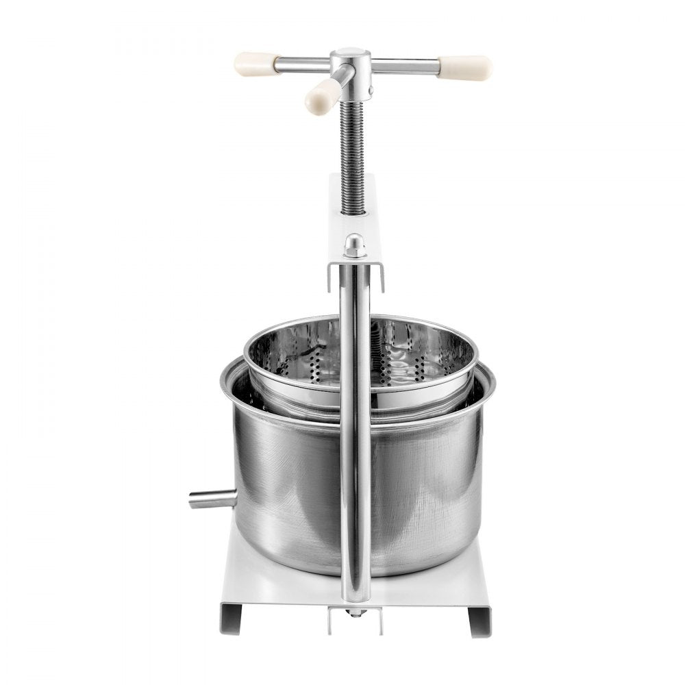 VEVOR 1.45 Gal/5L Fruit Wine Press, 2 Stainless Steel Barrels, Manual Juice Maker, Cider Apple Grape Tincture Honey Olive Oil Making Press with Triangular Handle for Outdoor Kitchen Home