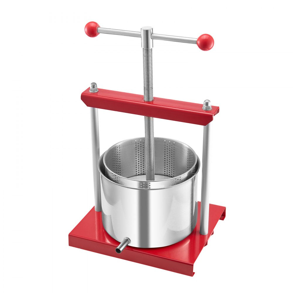 VEVOR 1.6 Gal/6L Fruit Wine Press, 2 Stainless Steel Barrels, Manual Juice Maker, Cider Apple Grape Tincture Honey Olive Oil Making Press with T-Handle for Outdoor Kitchen Home