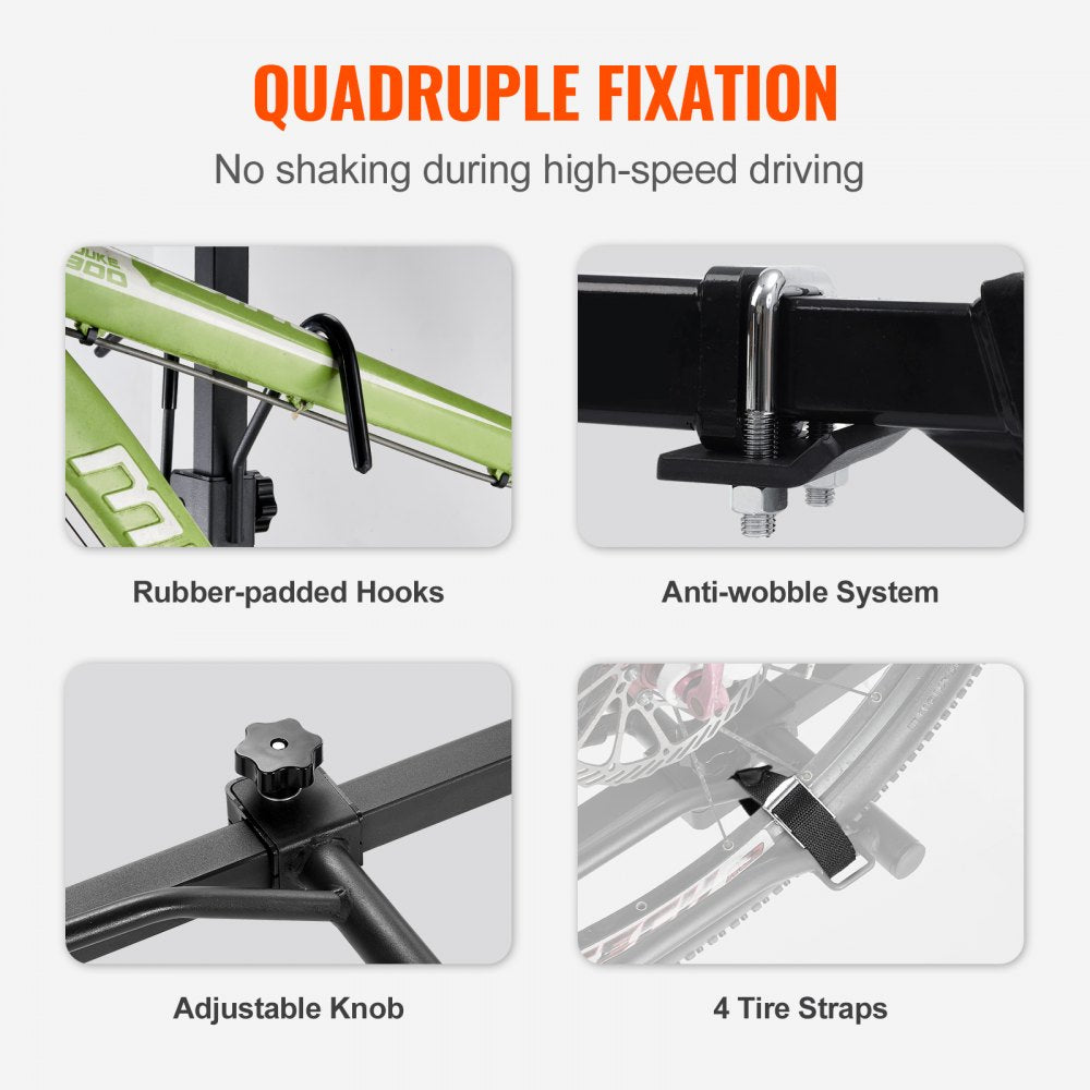 VEVOR Hitch Mount Bike Rack, 2-Bike Platform Style, 80 LBS Max Capacity Bike Rack Hitch for 1.25-/2-inch Receiver, Titling and Folding Bike Carrier with Tires up to 2.4" Wide, for Car, SUV, Truck, RV