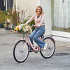 VEVOR Cruiser Bike, 1-Speed, 26-Inch Pink Beach Cruiser Bike with Large Capacity Basket and Rear Rack, Secure & Sturdy Cruiser Bike with Adjustable Seat, Fits for Cycling, Exercise & Shopping