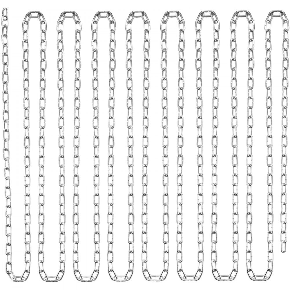 VEVOR Proof Coil Chain, 3/16" x 100', 1100 lbs Safe Working Load, Zinc Plated Proof Tested Coil Chain with Two Quick Links, Galvanized Carbon Steel Link Chain for Towing, Hanging, Camping, Pet Towing