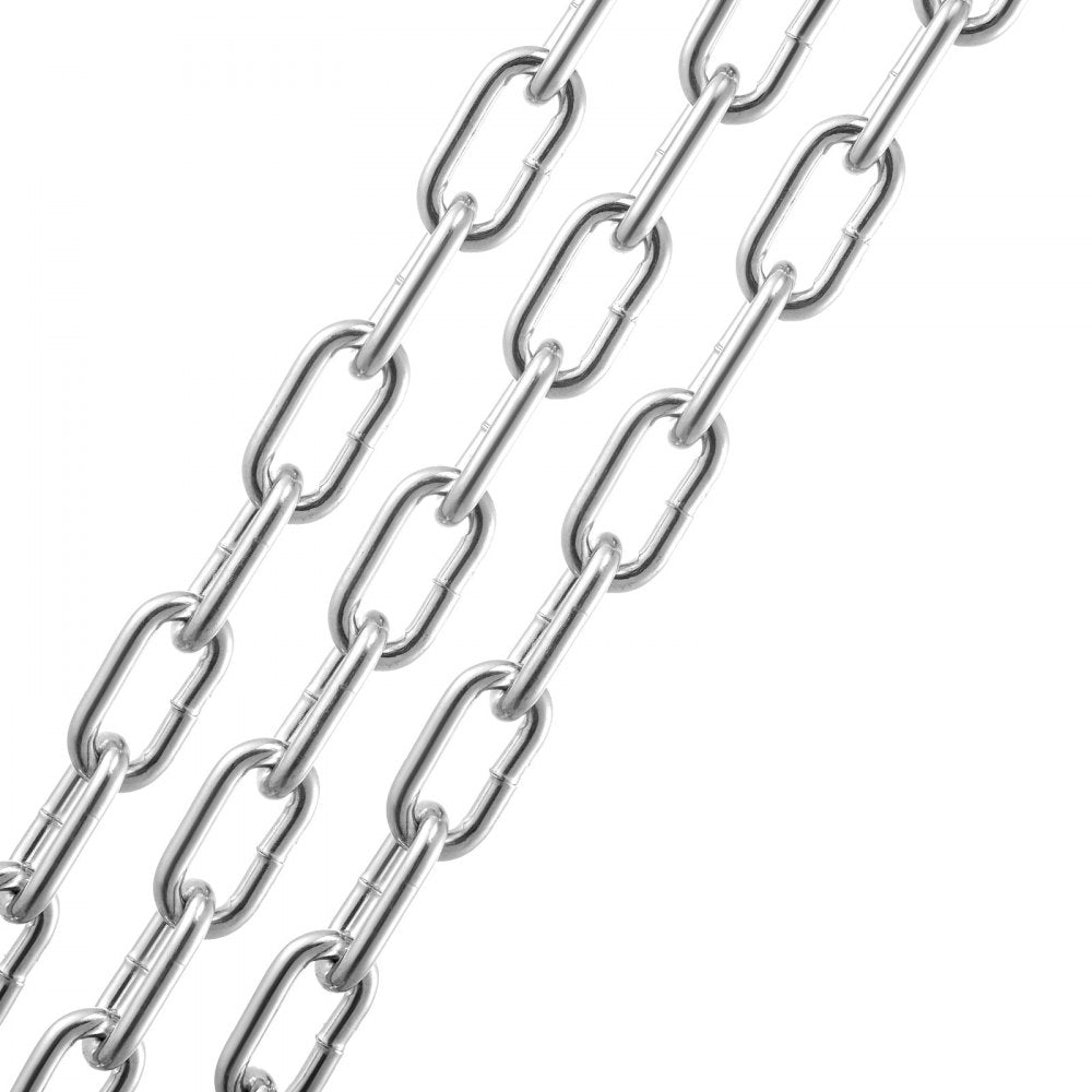 VEVOR Proof Coil Chain, 1/4" x 100', 1540 lbs Safe Working Load, Zinc Plated Proof Tested Coil Chain with Two Quick Links, Galvanized Carbon Steel Link Chain for Towing, Hanging, Camping, Pet Towing