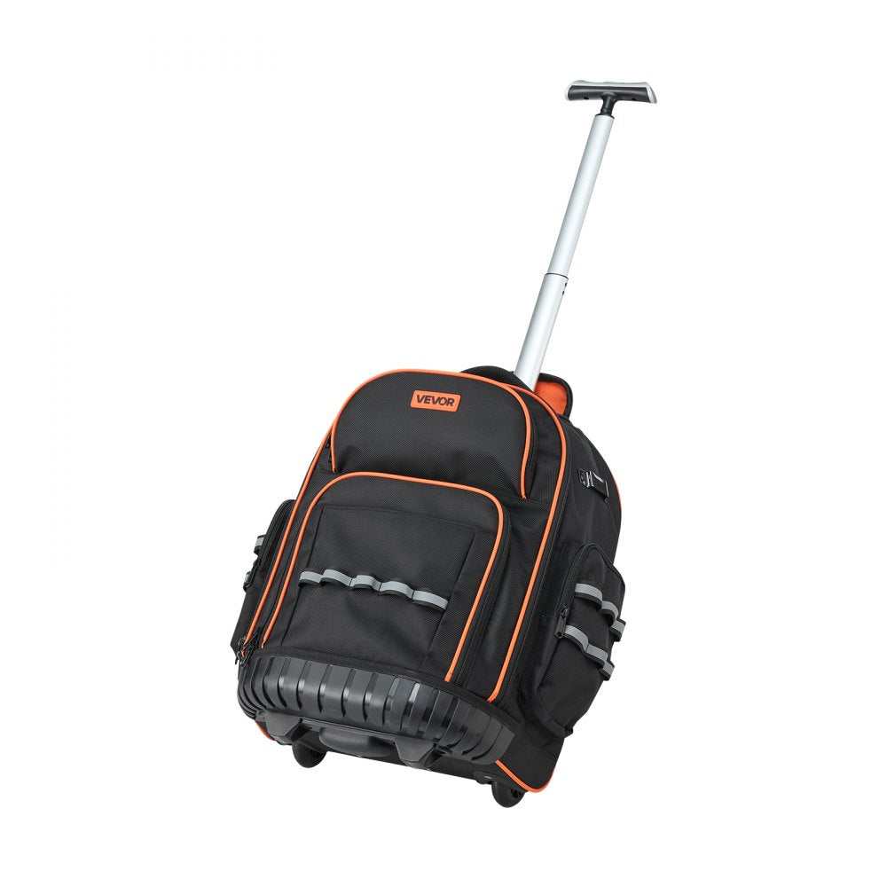 VEVOR Rolling Tool Backpack, 110 lbs Load Capacity, 45 Pockets Heavy Duty Roller Tool Bag on Wheels, Adjustable Telescoping Handle & Stable Base, Toolbag Organizers for Construction, Mechanic