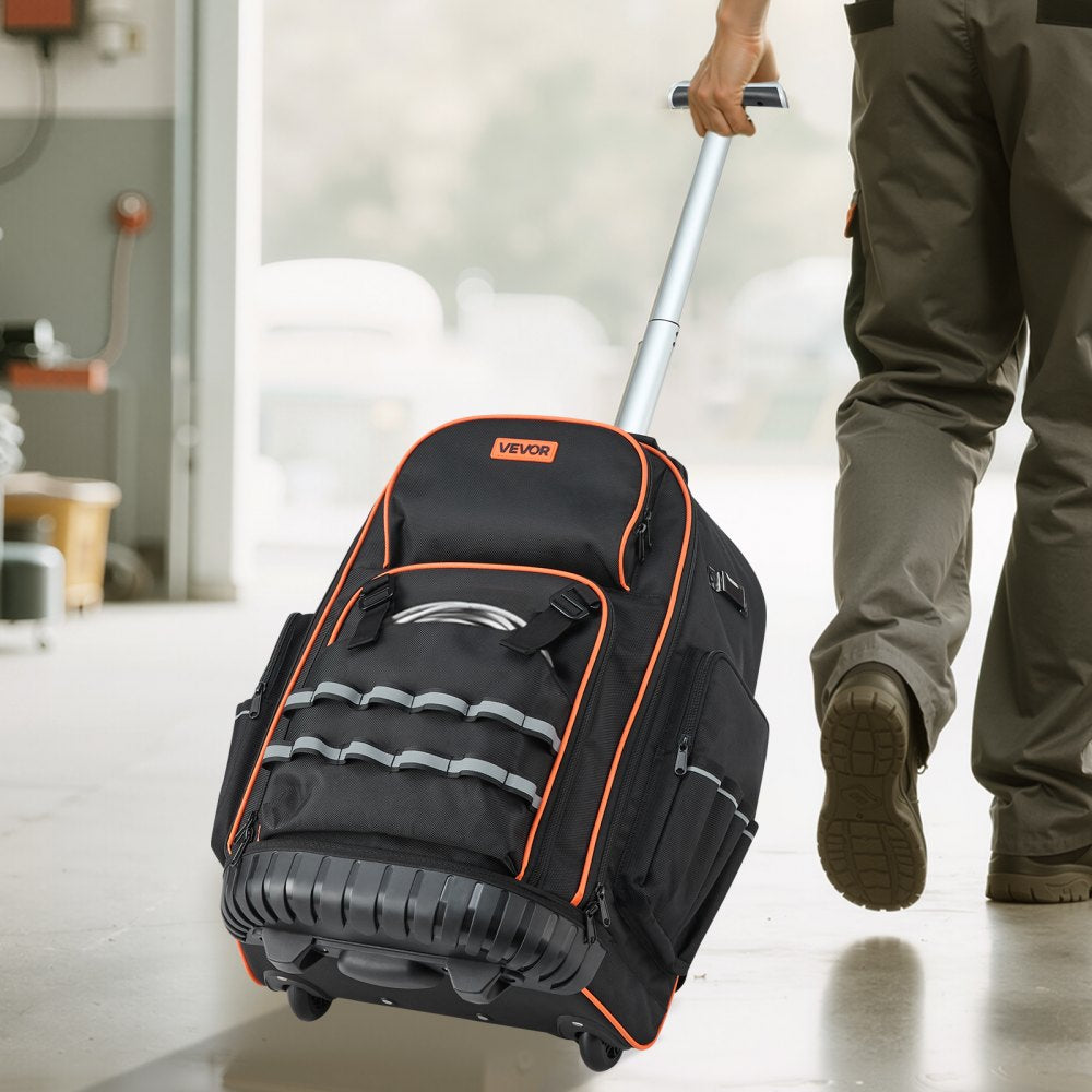 VEVOR Rolling Tool Backpack, 110 lbs Load Capacity, 72 Pockets Heavy Duty Roller Tool Bag on Wheels, Adjustable Telescoping Handle & Stable Base, Toolbag Organizers for Construction, Mechanic