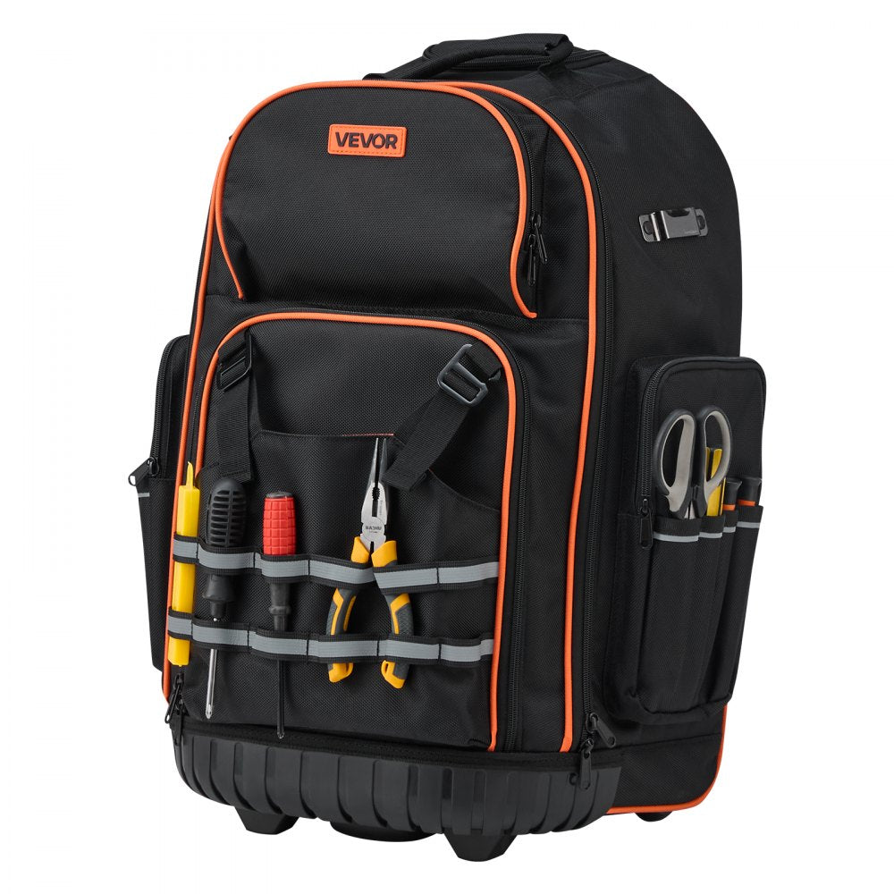 VEVOR Rolling Tool Backpack, 110 lbs Load Capacity, 72 Pockets Heavy Duty Roller Tool Bag on Wheels, Adjustable Telescoping Handle & Stable Base, Toolbag Organizers for Construction, Mechanic