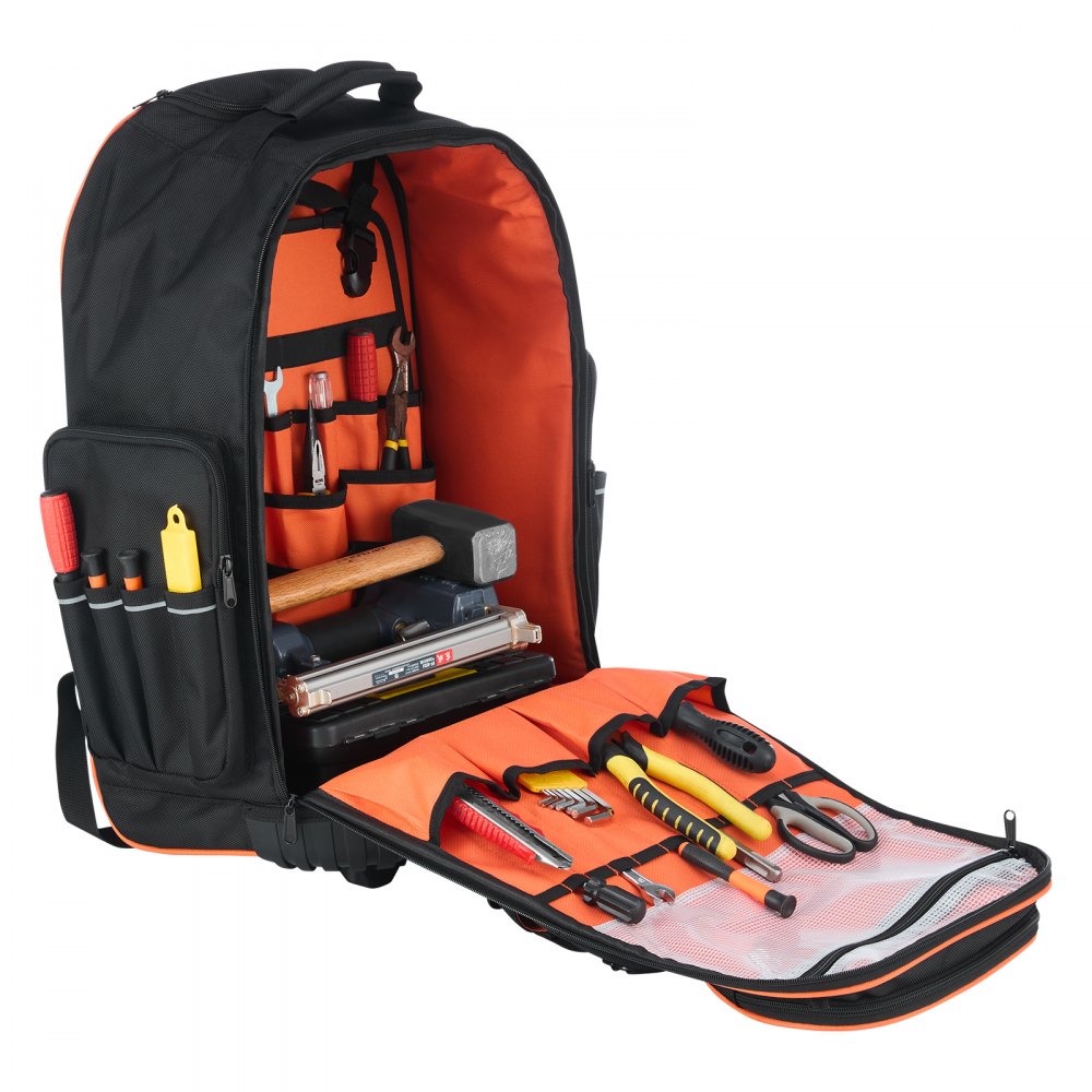 VEVOR Rolling Tool Backpack, 110 lbs Load Capacity, 72 Pockets Heavy Duty Roller Tool Bag on Wheels, Adjustable Telescoping Handle & Stable Base, Toolbag Organizers for Construction, Mechanic