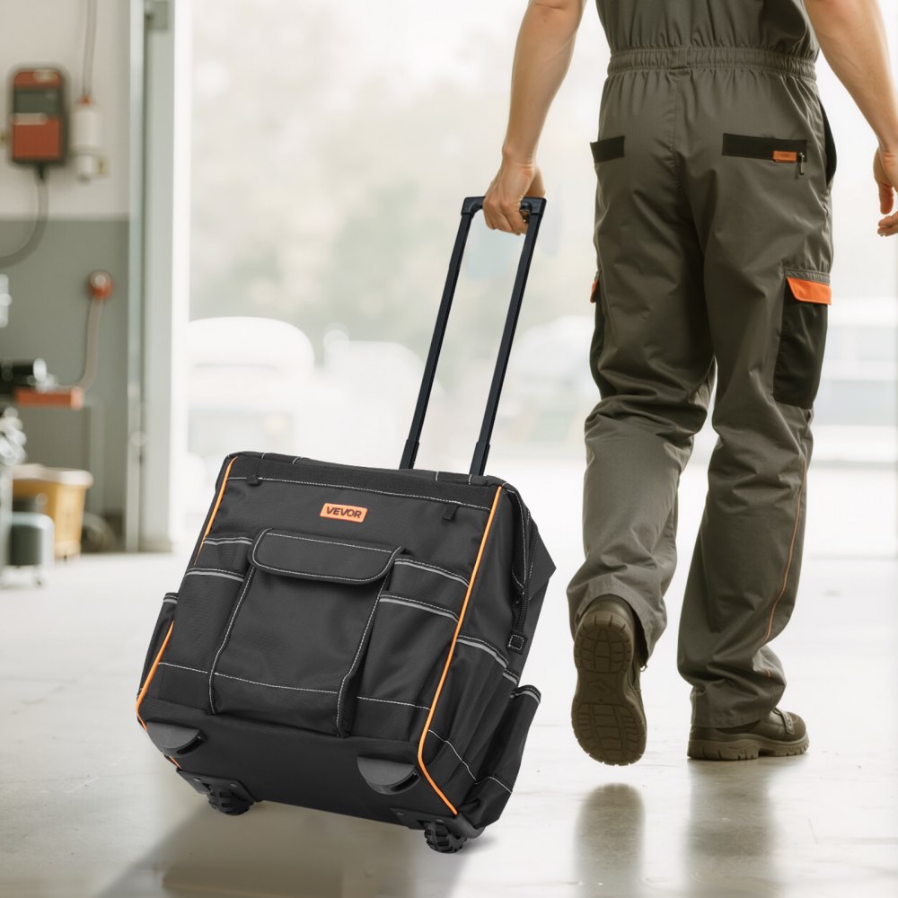 VEVOR Rolling Tool Bag, 110 lbs Load Capacity, 25 Pockets Heavy Duty Roller Tool Bag on Wheels, Adjustable Telescoping Handle & Stable Base, Toolbag Organizers with Wheels for Construction, Mechanic