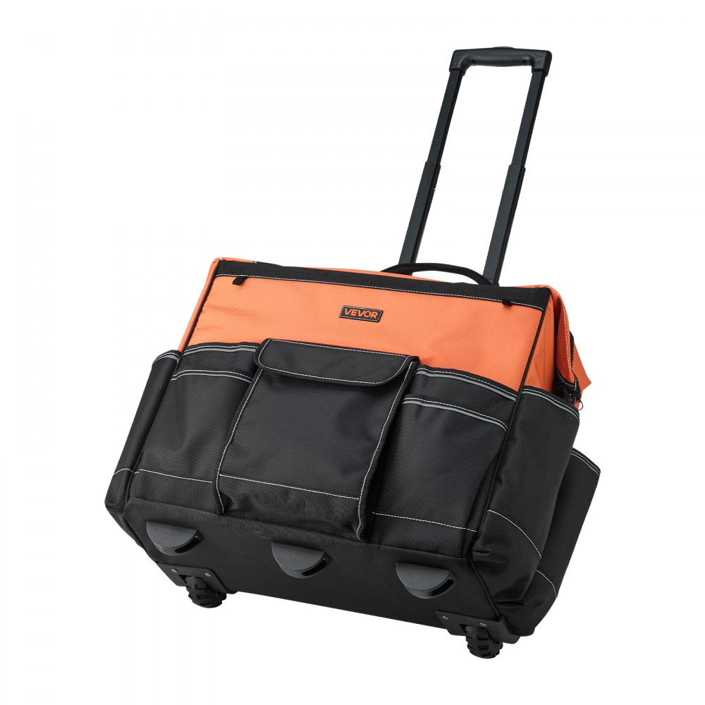 VEVOR Rolling Tool Bag, 110 lbs Load Capacity, 27 Pockets Heavy Duty Roller Tool Bag on Wheels, Adjustable Telescoping Handle & Stable Base, Toolbag Organizers with Wheels for Construction, Mechanic