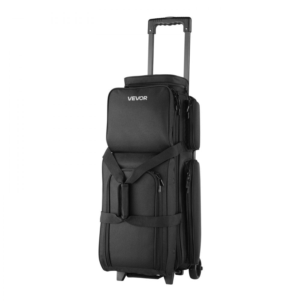 VEVOR Bowling Ball Bag, 3 Ball Double Roller Bowling Bag with Wheels, Featuring a Separate Compartment for Shoes (Up To US Size 16) & Oversized Accessory Pocket, Retractable Handle Extends to 41.34 in