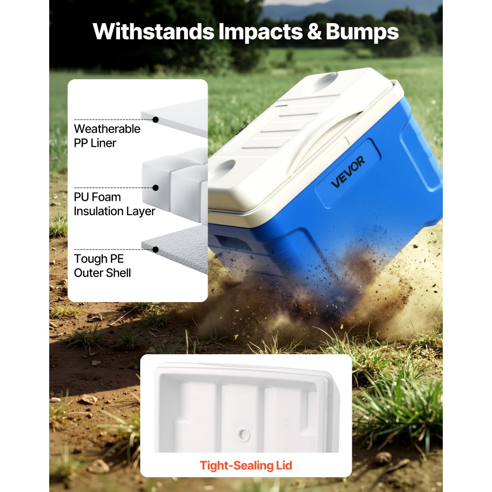 VEVOR Hard Cooler, 21QT Portable Rolling Cooler with Wheels, Leak-Resistant Coolbox Keeps Contents Cool for 48 Hours, Ice Retention Insulated Chests, Ultra-Light for Outdoor Picnics, Grill, Camping