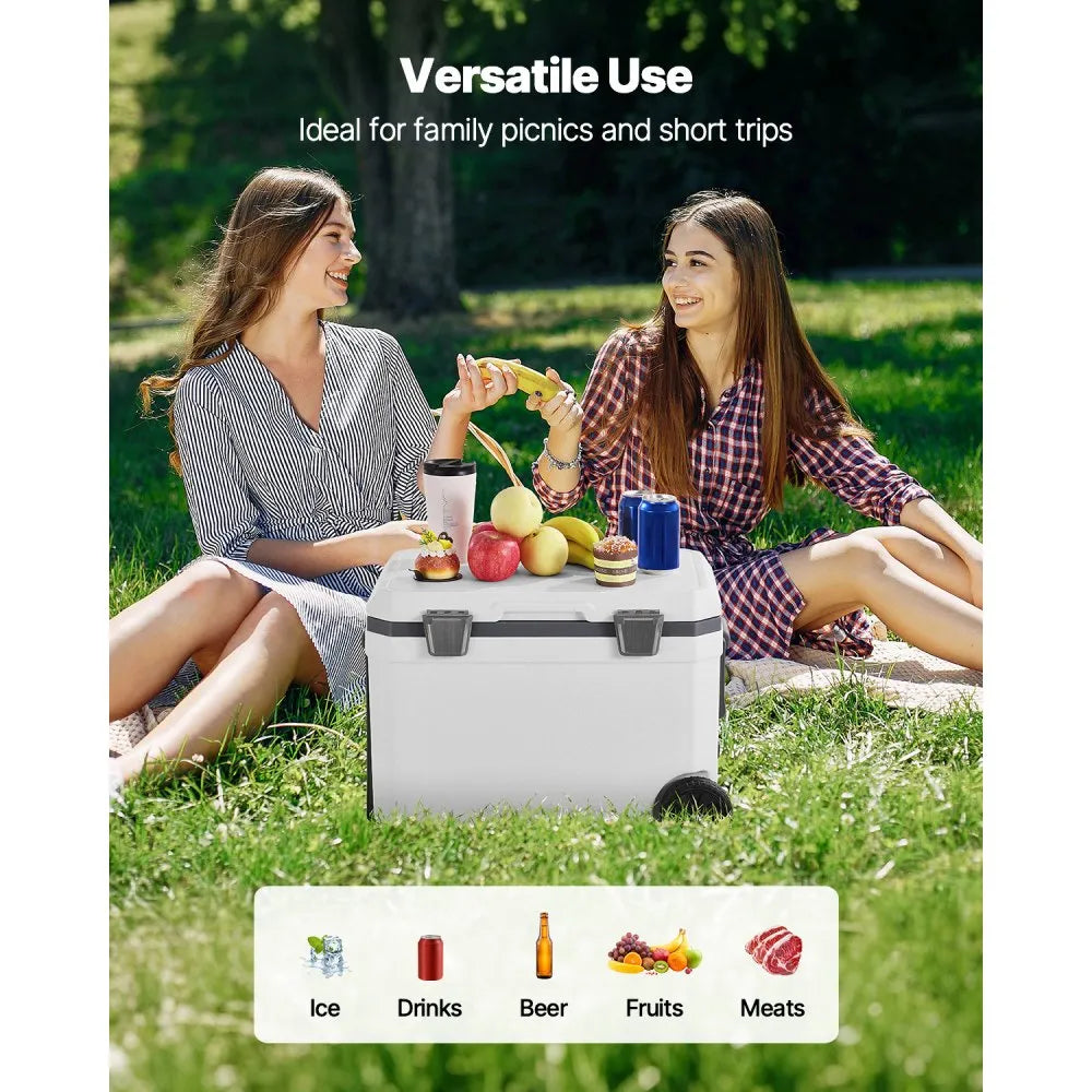 VEVOR Portable Cooler, 45 QT Wheeled Cooler with Ice Retention, Heavy-Duty Handles and Cup Holder, Lightweight Rigid Material Insulated Portable Cooler, Suitable for Family Picnics and Long Trips