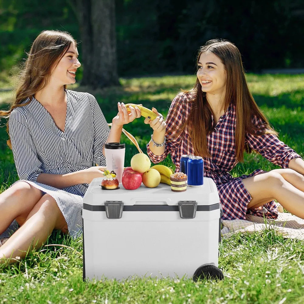 VEVOR Portable Cooler, 45 QT Wheeled Cooler with Ice Retention, Heavy-Duty Handles and Cup Holder, Lightweight Rigid Material Insulated Portable Cooler, Suitable for Family Picnics and Long Trips