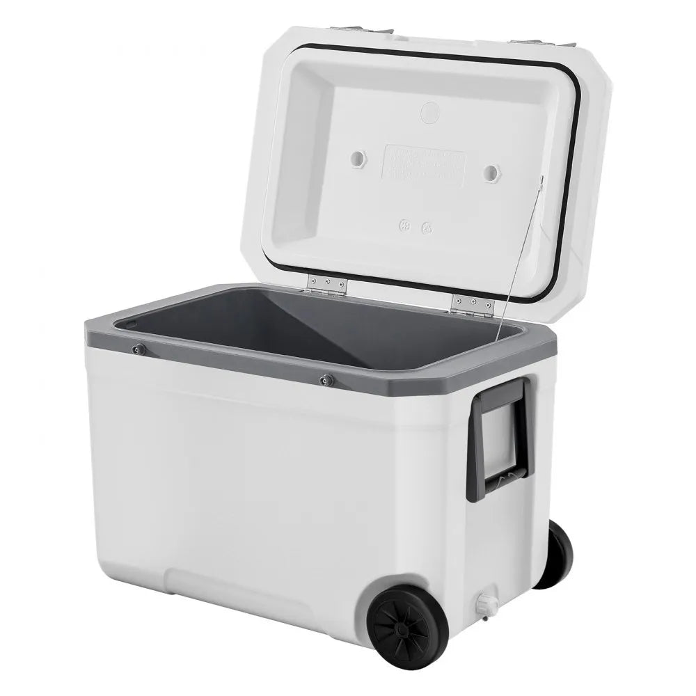 VEVOR Portable Cooler, 45 QT Wheeled Cooler with Ice Retention, Heavy-Duty Handles and Cup Holder, Lightweight Rigid Material Insulated Portable Cooler, Suitable for Family Picnics and Long Trips