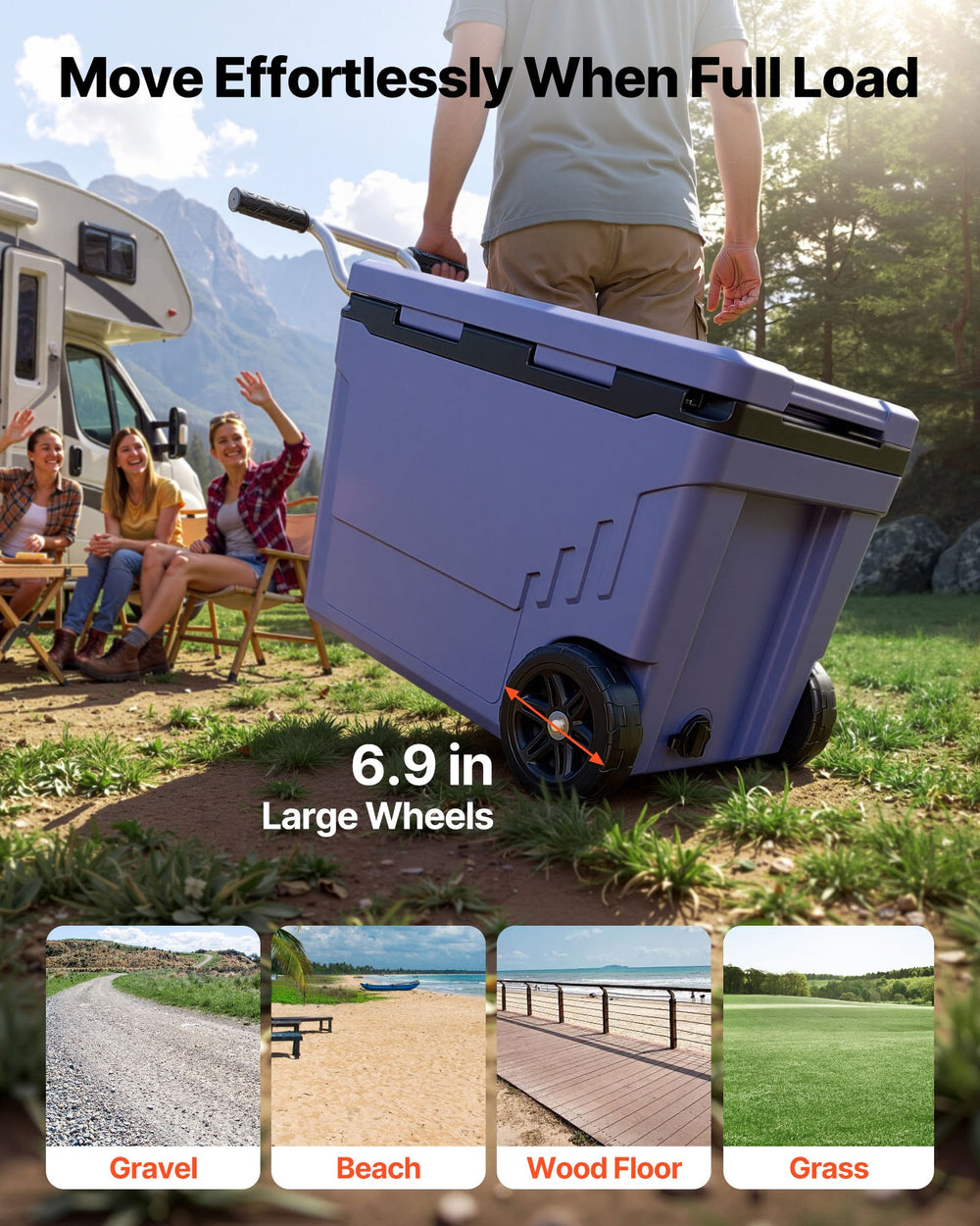VEVOR Hard Cooler, 45QT Portable Rolling Cooler with Wheels, Leak-Resistant Coolbox Keeps Contents Cool for 48 Hours, Ice Retention Insulated Chests, Ultra-Light for Outdoor Picnics, Grill, Camping