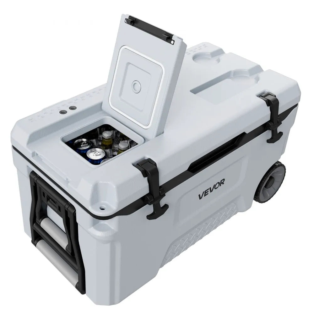 VEVOR Hard Cooler, 52QT Portable Rolling Cooler with Wheels, Leak-Resistant Coolbox Keeps Contents Cool for 48 Hours, Ice Retention Insulated Chests, Ultra-Light for Outdoor Picnics, Grill, Camping