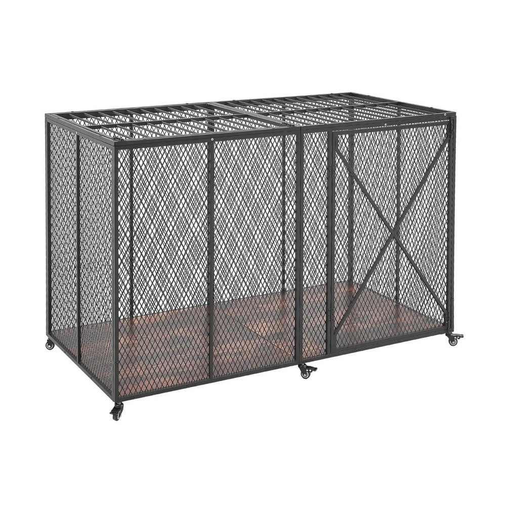 VEVOR 64 Inch Heavy Duty Dog Crate, Max Load Capacity 300 lbs, Indestructible Escape-Proof Dog Kennel Indoor for High Anxiety Large Breeds, Steel Metal Pet Cage with Double Doors & Lockable Wheels