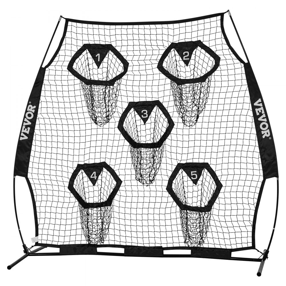 VEVOR 6 x 6 ft Football Trainer Throwing Net, Training Throwing Target Practice Net with 5 Target Pockets, Knotless Net Includes Straps and Portable Carry Case, Improve QB Throwing Accuracy, Black