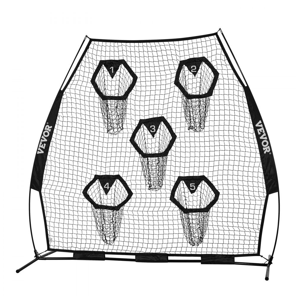 VEVOR 7 x 7 ft Football Trainer Throwing Net, Training Throwing Target Practice Net with 5 Target Pockets, Knotless Net Includes Straps and Portable Carry Case, Improve QB Throwing Accuracy, Black