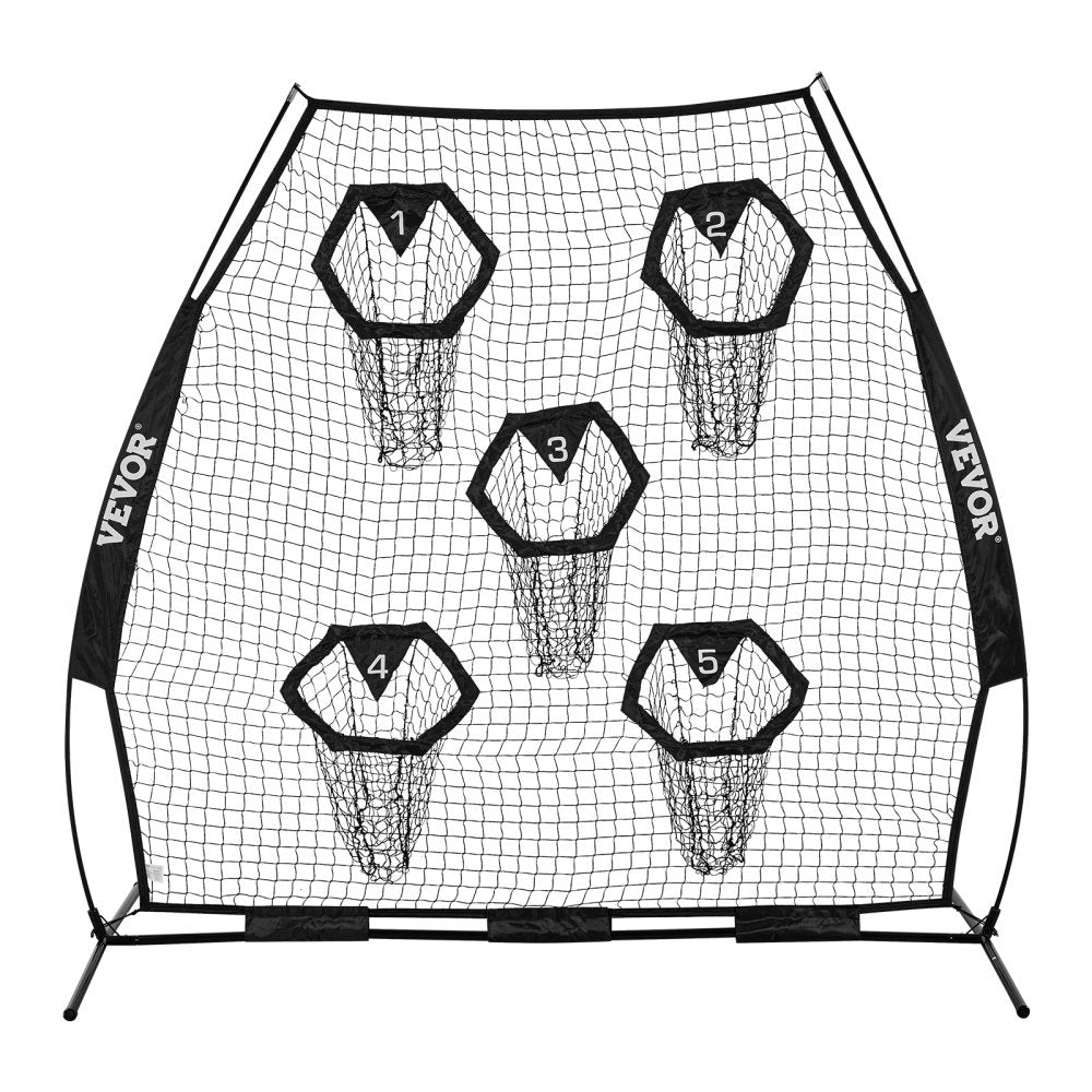 VEVOR 7 x 7 ft Football Trainer Throwing Net, Training Throwing Target Practice Net with 5 Target Pockets, Knotless Net Includes Straps and Portable Carry Case, Improve QB Throwing Accuracy, Black