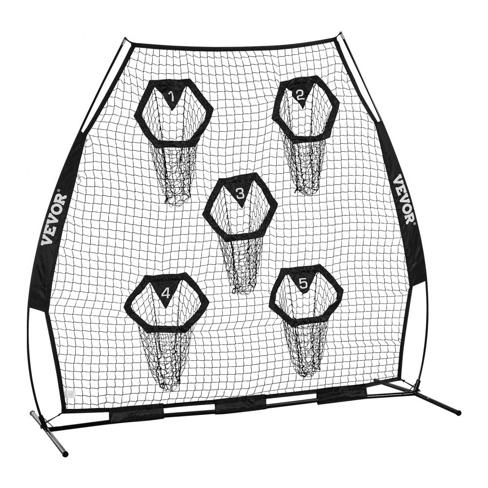 VEVOR 7 x 7 ft Football Trainer Throwing Net, Training Throwing Target Practice Net with 5 Target Pockets, Knotless Net Includes Straps and Portable Carry Case, Improve QB Throwing Accuracy, Black