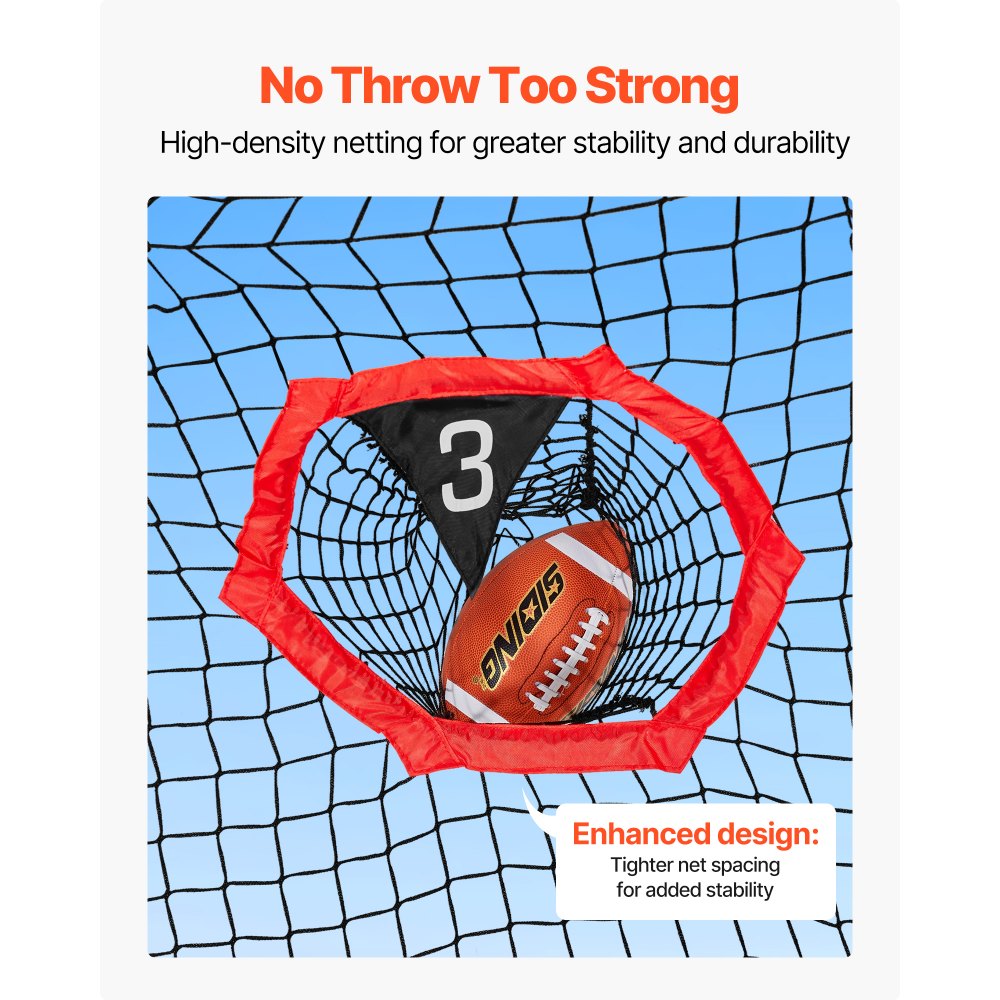 VEVOR 7 x 7 ft Football Trainer Throwing Net, Training Throwing Target Practice Net with 5 Target Pockets, Knotless Net Includes Straps and Portable Carry Case, Improve QB Throwing Accuracy, Red