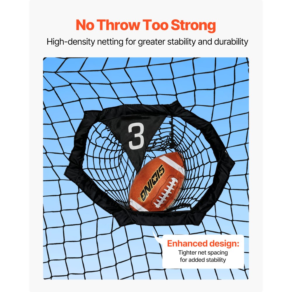 VEVOR 8 x 8 ft Football Trainer Throwing Net, Training Throwing Target Practice Net with 6 Target Pockets, Knotless Net Includes Straps and Portable Carry Case, Improve QB Throwing Accuracy, Black