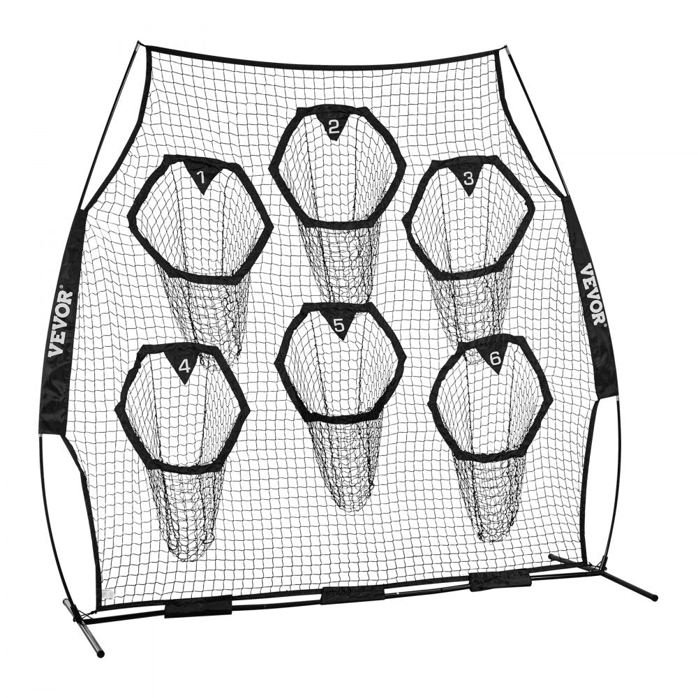 VEVOR 8 x 8 ft Football Trainer Throwing Net, Training Throwing Target Practice Net with 6 Target Pockets, Knotless Net Includes Straps and Portable Carry Case, Improve QB Throwing Accuracy, Black