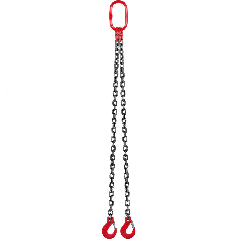 VEVOR Chain Sling, 3/8 inch x 5 ft Lifting Chains with Hooks, G80 Engine Chain Hoist Lifts, 11000 lbs/5 Ton Capacity Lifting Sling Chains for Engine Hoist, Engine Lift Chain with 2 Leg Grab Hooks