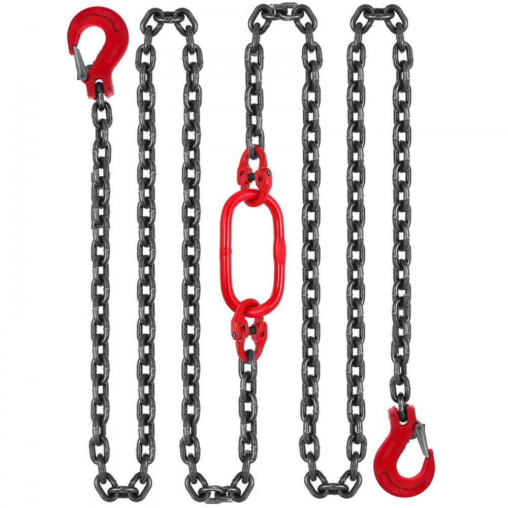 VEVOR Chain Sling, 3/8 inch x 5 ft Lifting Chains with Hooks, G80 Engine Chain Hoist Lifts, 11000 lbs/5 Ton Capacity Lifting Sling Chains for Engine Hoist, Engine Lift Chain with 2 Leg Grab Hooks