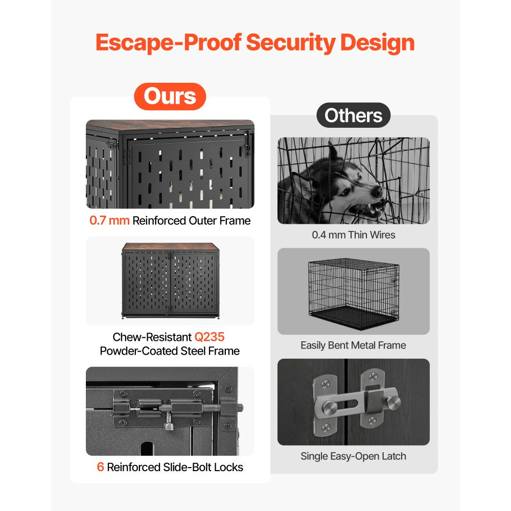 VEVOR Dog Crate Furniture, 42 Inch Heavy Duty Dog Kennel Furniture Indoor for Small & Medium Dogs, Steel Decorative Pet Cage House End Table with 3 Doors, Detachable Tray & Escape-Proof Locks, Black