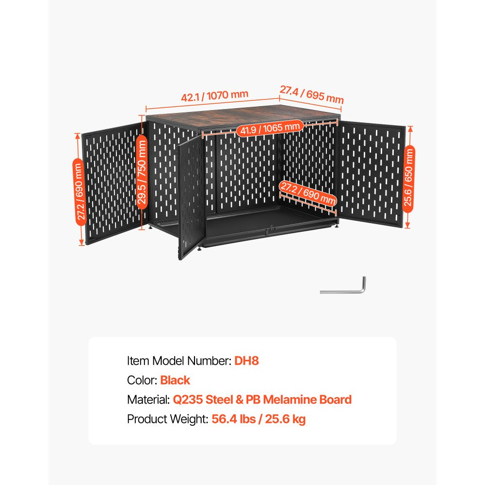 VEVOR Dog Crate Furniture, 42 Inch Heavy Duty Dog Kennel Furniture Indoor for Small & Medium Dogs, Steel Decorative Pet Cage House End Table with 3 Doors, Detachable Tray & Escape-Proof Locks, Black