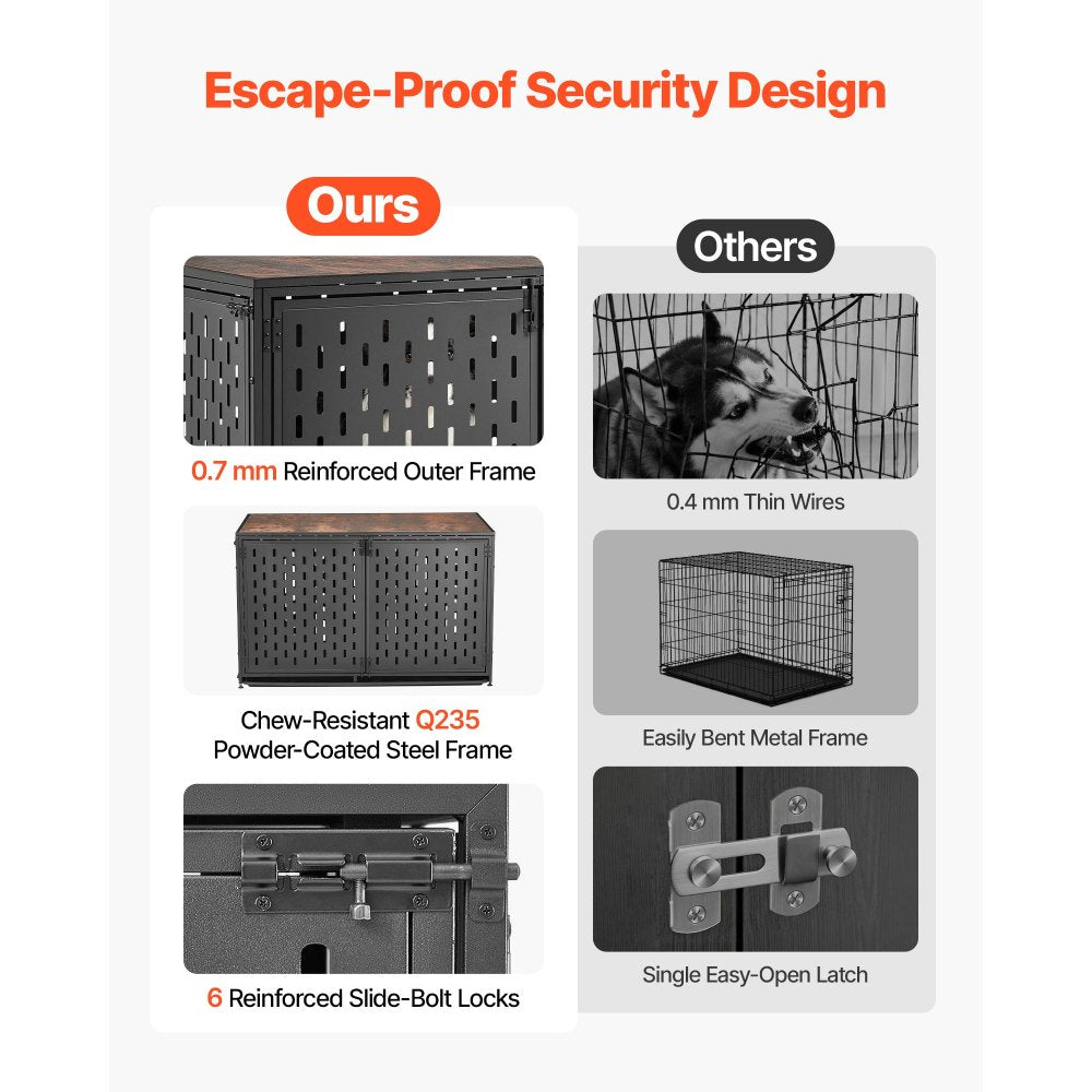 VEVOR Dog Crate Furniture, 48 Inch Heavy Duty Dog Kennel Furniture Indoor for Large Dogs, Sturdy Steel Decorative Pet Cage House End Table with 3 Doors, Detachable Tray & Escape-Proof Locks, Black