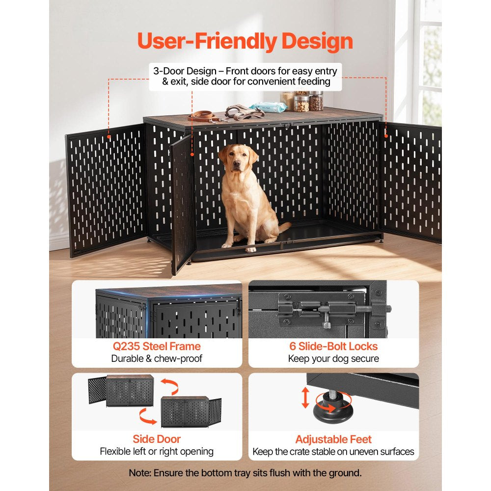VEVOR Dog Crate Furniture, 48 Inch Heavy Duty Dog Kennel Furniture Indoor for Large Dogs, Sturdy Steel Decorative Pet Cage House End Table with 3 Doors, Detachable Tray & Escape-Proof Locks, Black