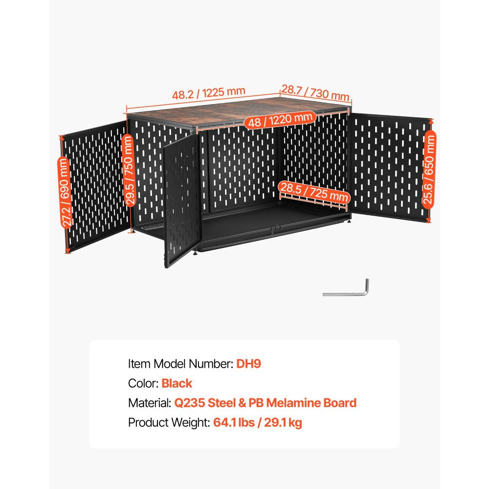 VEVOR Dog Crate Furniture, 48 Inch Heavy Duty Dog Kennel Furniture Indoor for Large Dogs, Sturdy Steel Decorative Pet Cage House End Table with 3 Doors, Detachable Tray & Escape-Proof Locks, Black