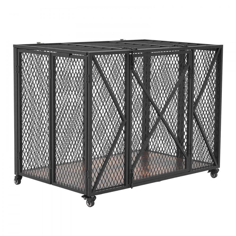 VEVOR 38 Inch Heavy Duty Dog Crate, Max Load 250 lbs, Foldable Indestructible Escape-Proof Dog Kennel Indoor for High Anxiety Small & Medium Breeds, Steel Pet Cage with Double Doors & Lockable Wheels